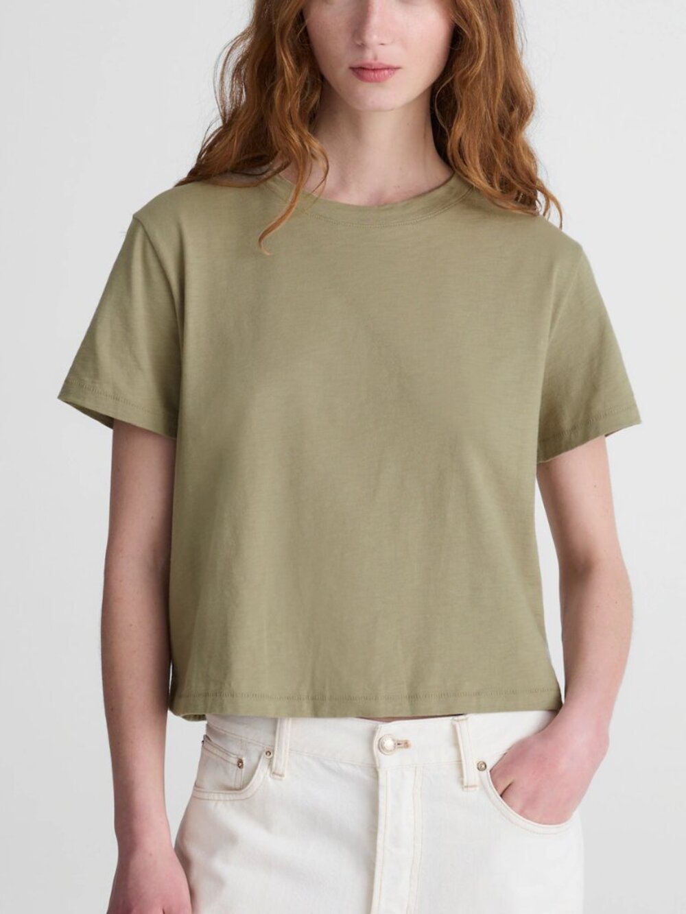 Madewell Easy Crop Crewneck Short Sleeve Tee Soft Slub Cotton Green Size M NWOT
